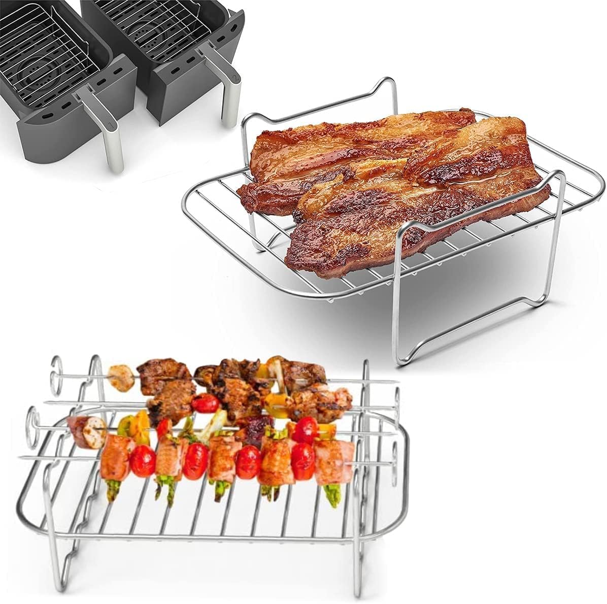 Passend Für Ninja Foodi Dz201/401 – Komplettes Zubehörset Für Heißluftfritteusen – 2-teiliger Dual-zone-heißluftfritteusenrost – Edelstahl 304 – 2-teilig