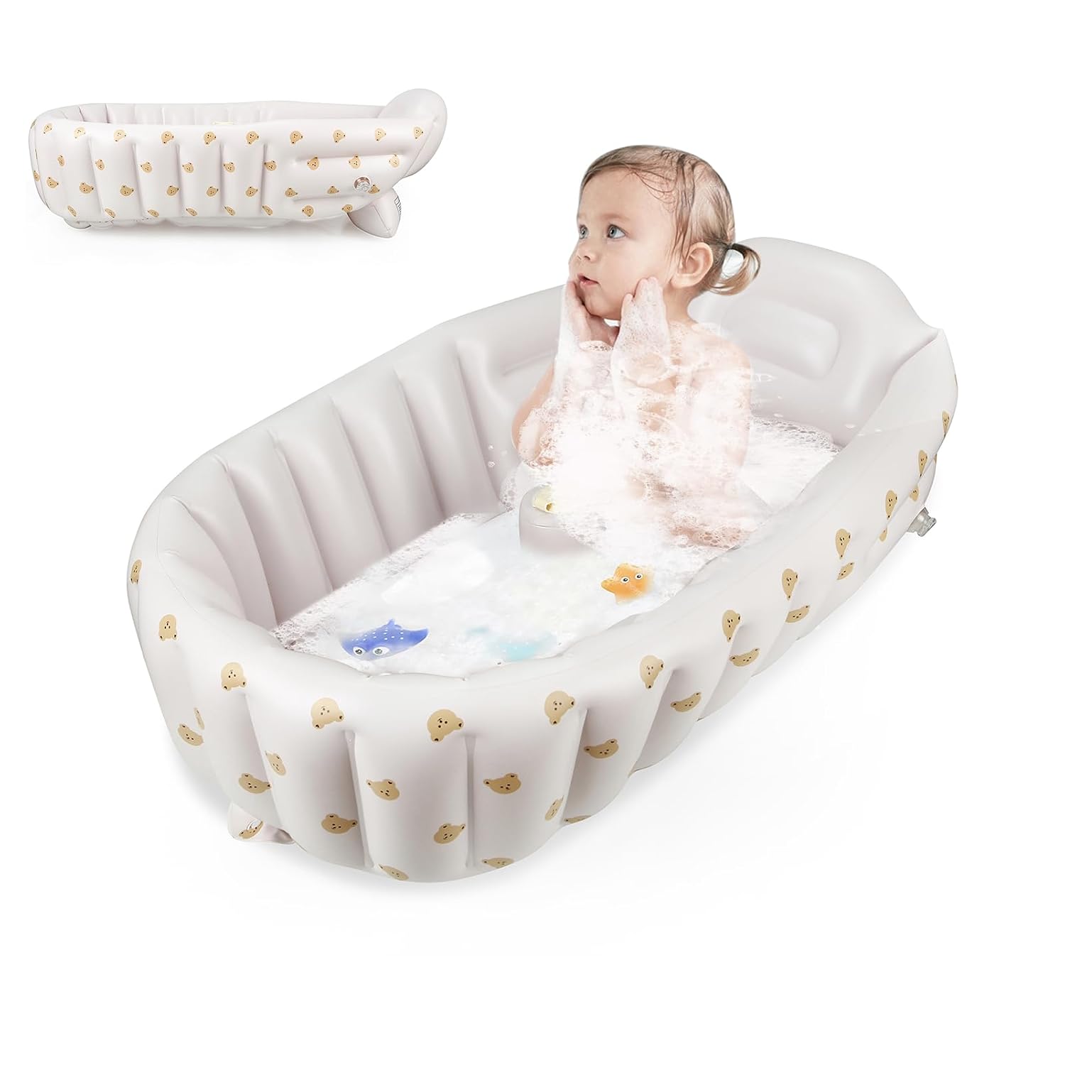 Tragbare Babybadewanne Für Kleinkinder Reisefreundliche, Aufblasbare Babybadewanne Mit Integrierter Luftpumpe – Keine Externe Pumpe Erforderlich Rutschfest