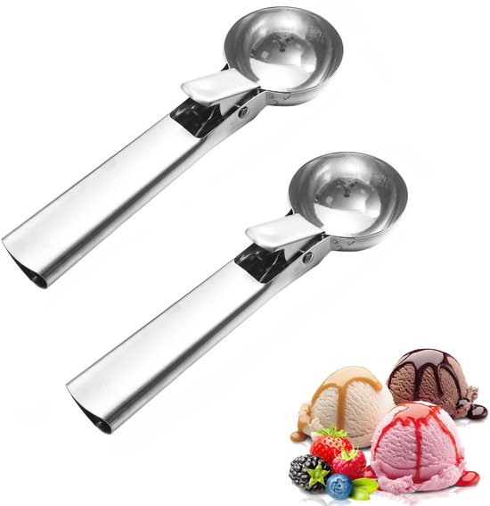 2-teiliger Eisportionierer Aus Edelstahl, Ergonomischer, Rutschfester Fruchtausstecher Für Eis Und Früchte – Silber