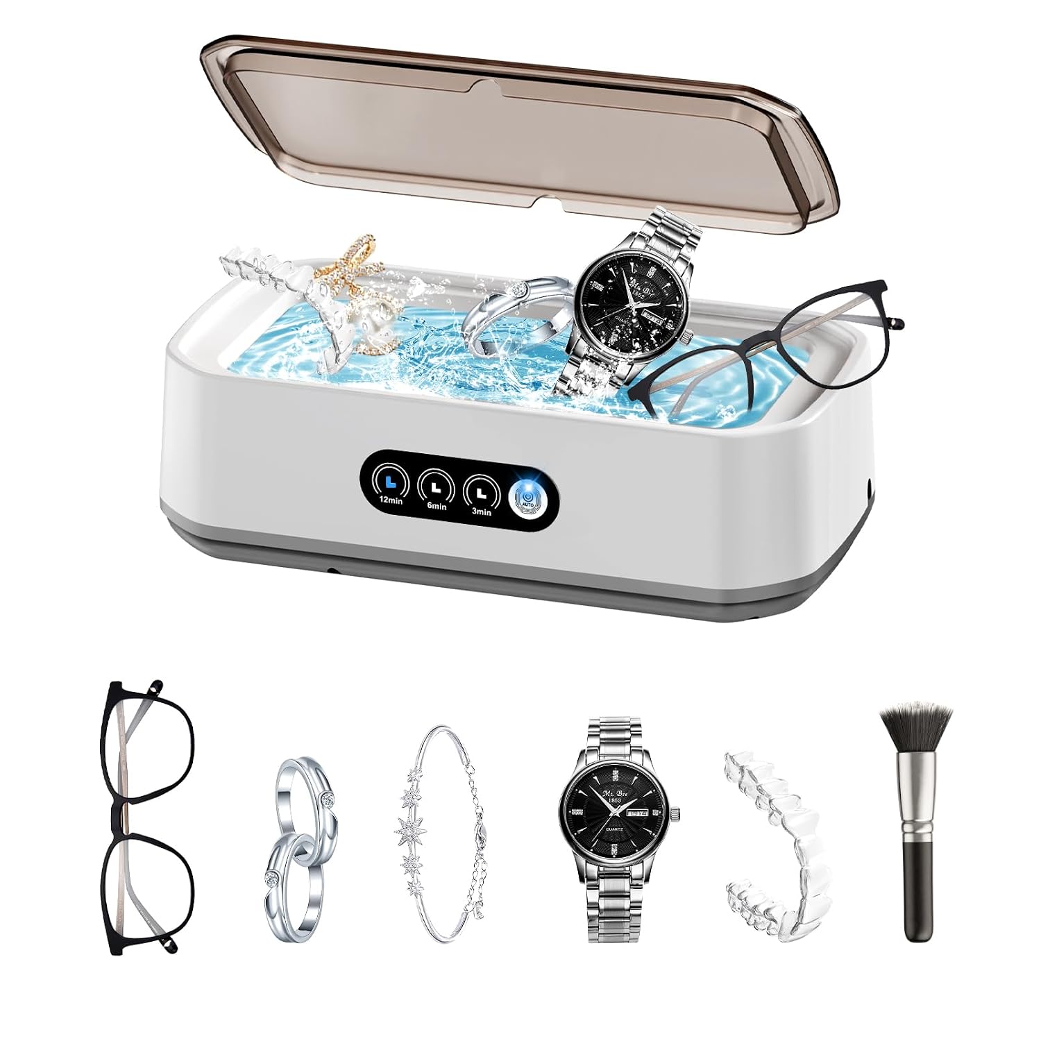 Tragbares Ultraschallreinigungsgerät (50 Khz) Mit 3 Timer-einstellungen, Ringen Und Uhrenarmbändern, 650 Ml Brillenreiniger, Mit Edelstahl 304