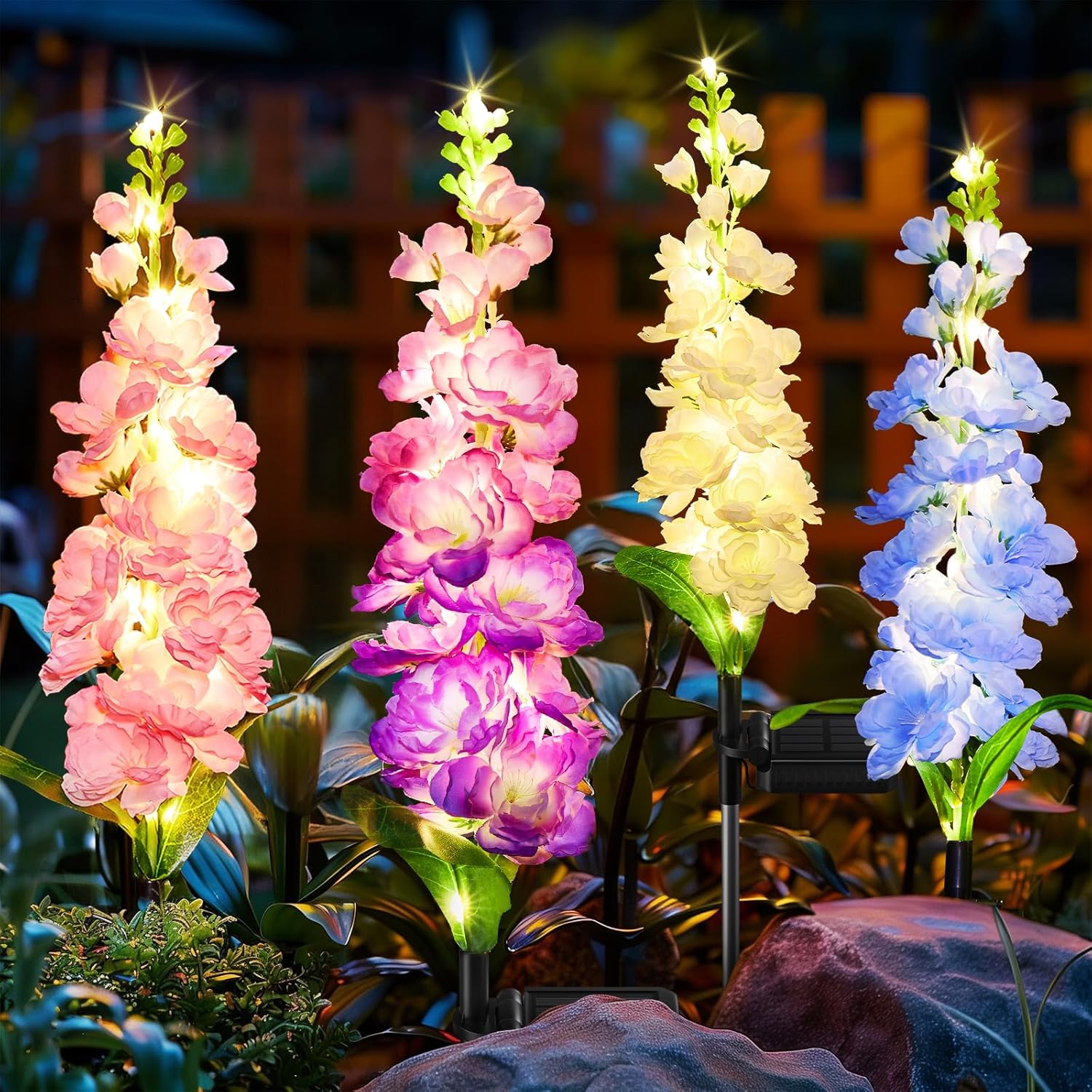 Verbesserte Delphinium Solar-gartenleuchten – 36 Leds – Lebendige Blüten – Wasserdicht – Für Die Garten- Und Terrassengestaltung