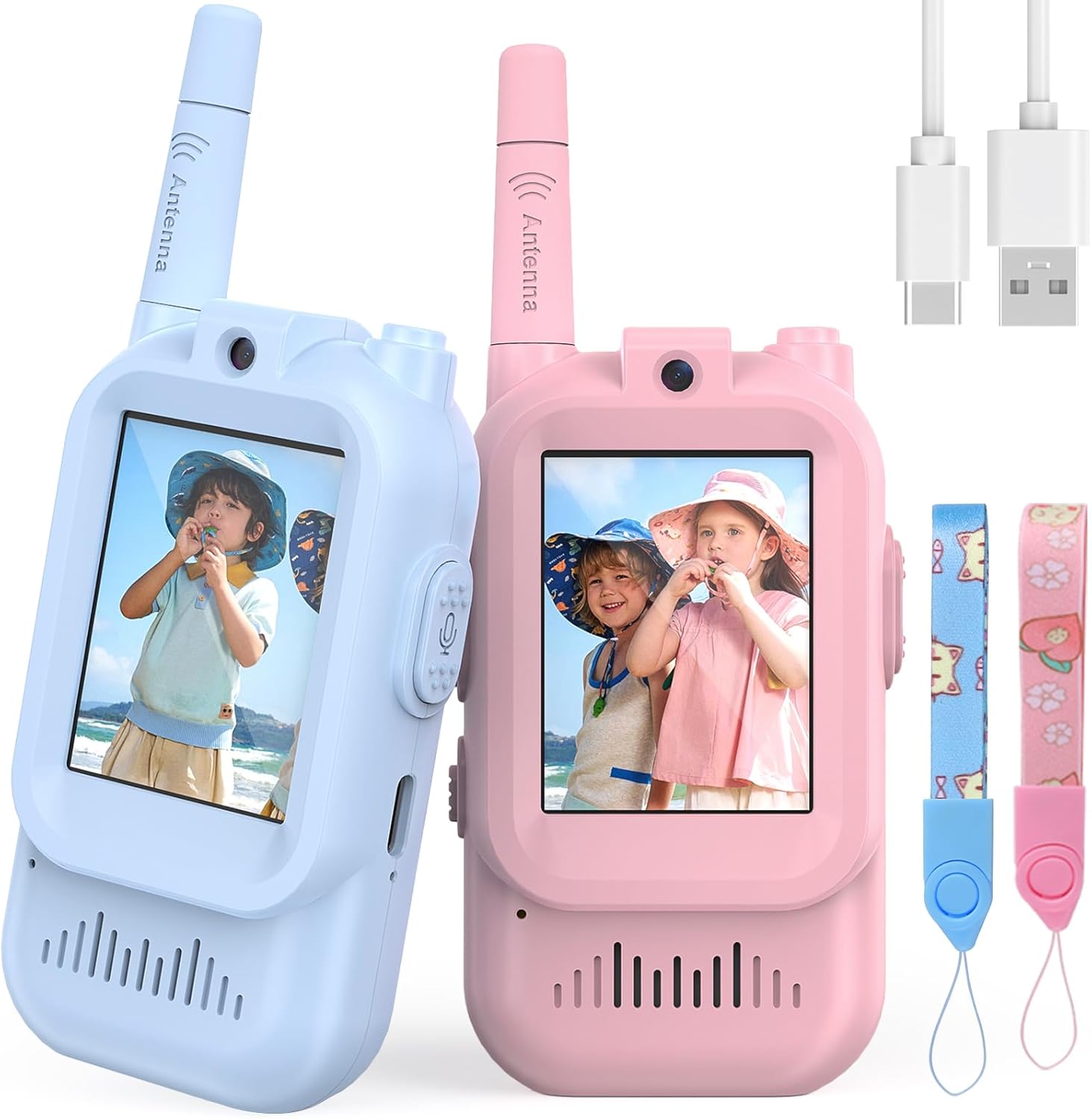 Video-walkie-talkies Für Kinder, 4, 5, 6, 7 Und 8 Jahre, Camping, Outdoor-spielzeug, Gartenspiele, Set Mit Großer Reichweite, 2er-pack, Geburtstagsgeschenk (rosa + Blau)
