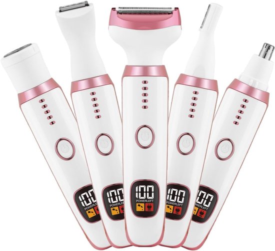 Elektrischer Damenrasierer, 5-in-1 Ganzkörperrasierer Für Bikinizone, Für Nase, Gesicht, Augenbrauen, Arme, Beine, Achseln Und Intimbereich, Mit Austauschbaren Klingen, Pink