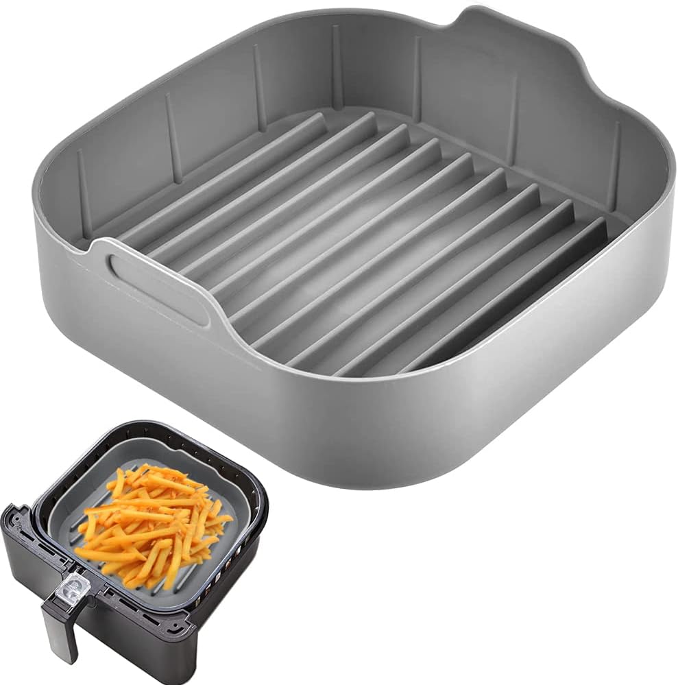 Silikonform Für Heißluftfritteuse, Wiederverwendbare Flache Quadratische Innenform Für Heißluftfritteuse, Mikrowelle Und Backofen (grau)