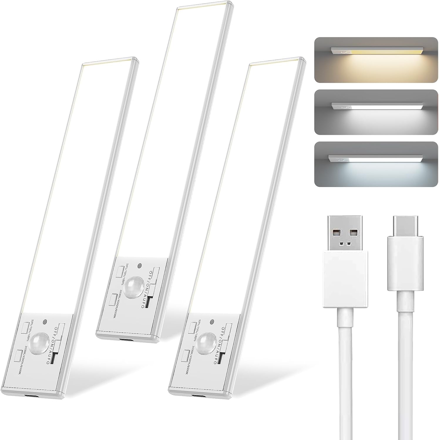 12 Zoll – Unterbauleuchte – Bewegungsmelderlampe Für Den Innenbereich – 1800 Mah, Usb-wiederaufladbar – 3er-pack