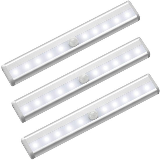 3er-pack Upgrade Usb-wiederaufladbare 10-led-nachtlichter Mit Magnetischem Bewegungssensor, Automatische Kabellose Unterbauleuchten Mit Dämmerungssensor