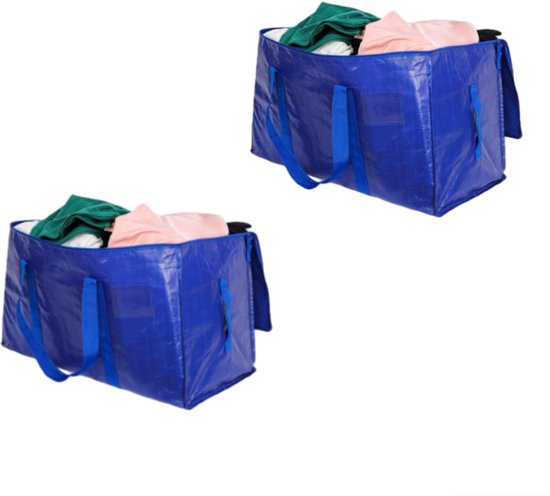 Zwei Extra Große Umzugstaschen, Ausgestattet Mit Rucksackgurten, Reißverschlüssen Und Tragegriffen, Geeignet Für Umzüge, Studentenwohnheime Usw., Blau, 69 X 36 X 38 Cm.