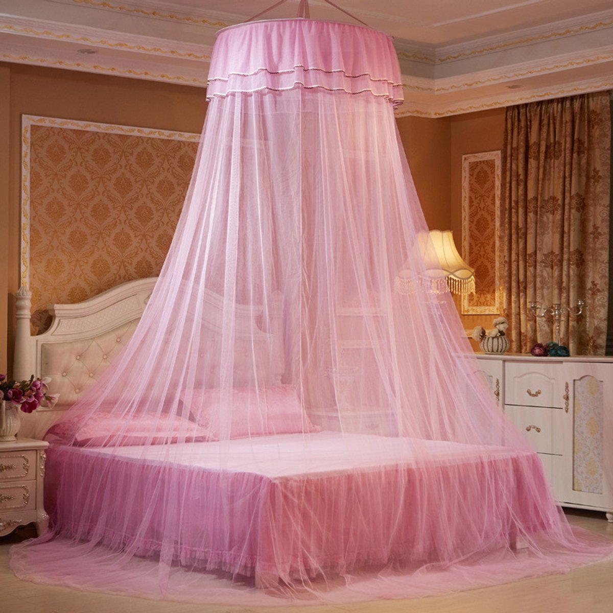 Himmelbett-moskitonetz – Bettvorhang – Moskitonetz – Dekorativer Betthimmel – 65 × 270 × 900 Cm – Geeignet Für Doppel- Und Einzelbetten – Polyester – Rosa