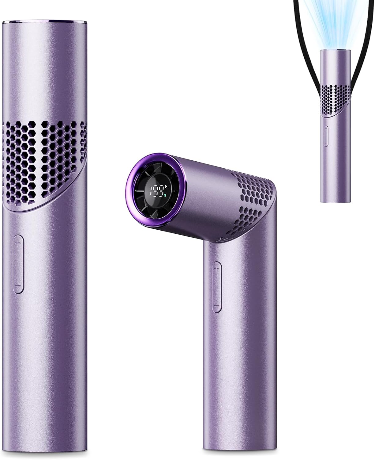 Tragbarer Handventilator Mit Turbofunktion – 3-in-1, Wiederaufladbar, 1-199 Geschwindigkeitsstufen, Digitalanzeige, Bis Zu 12 Stunden Betriebsdauer, Für Outdoor-aktivitäten, Reisen Und Büro (lila)