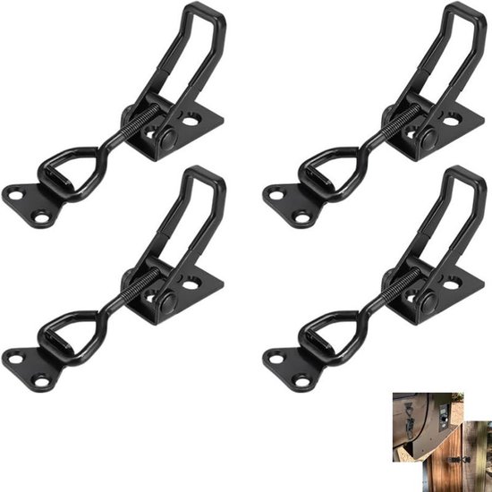4-teiliges Set – Verstellbarer Knebelverschluss – Knebelriegel – Schwarzer Zugriegel – Rauchschutztürriegel Aus Metall – Schnellverschluss – Für Kisten, Kartons Und Schachteln – 125 × 2,2 × 2,5 Mm