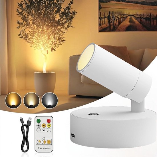 Led-wandstrahler Für Den Innenbereich – Usb-wandleuchte Mit Fernbedienung, 3 Dimmbare Farben – Kabellose Led-wandleuchte, Geeignet Für Pflanzen Und Raumbeleuchtung, Schwarz