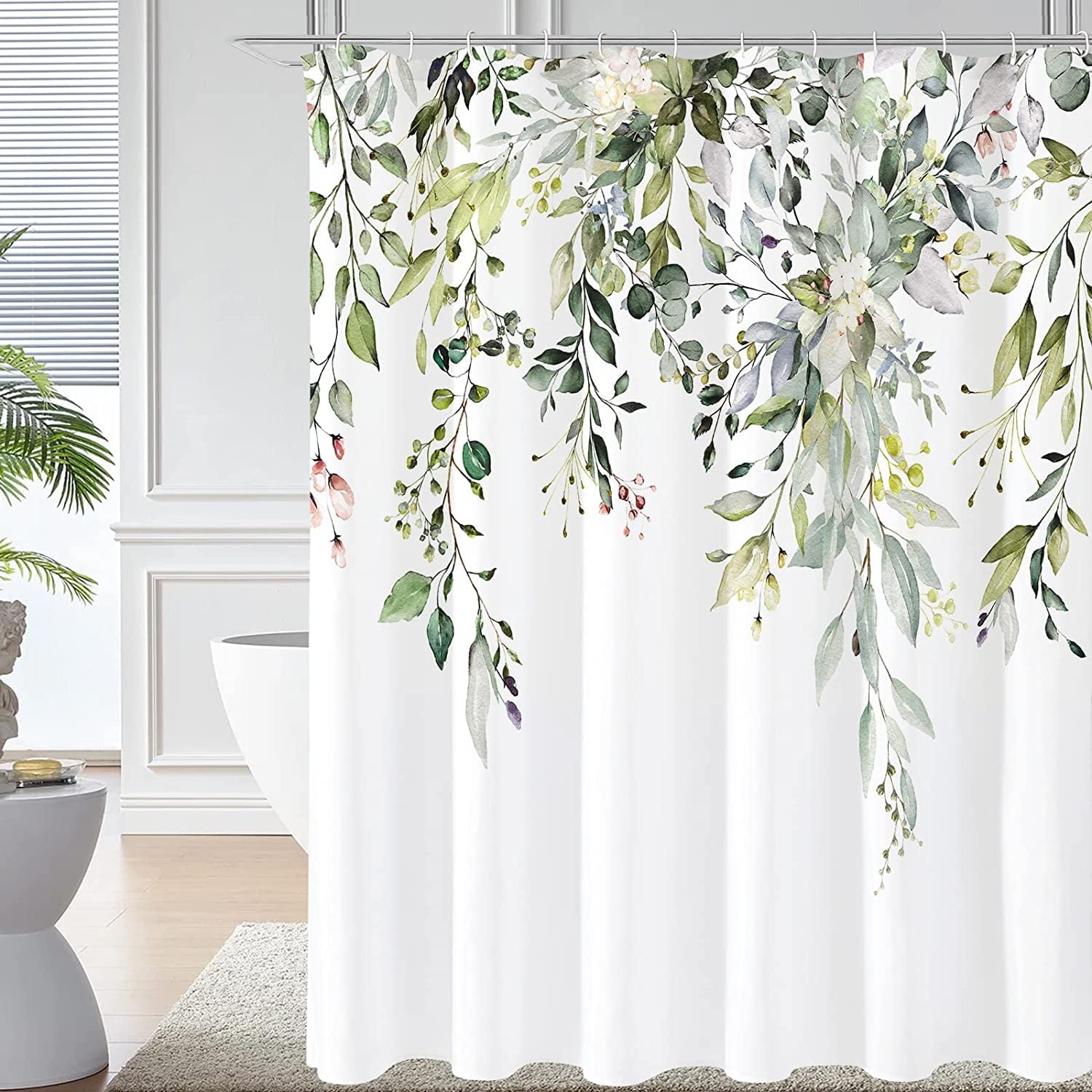 Duschvorhang Aus Polyester Mit Grünem Blumenmuster, 180 X 180 Cm, Wasserdicht.