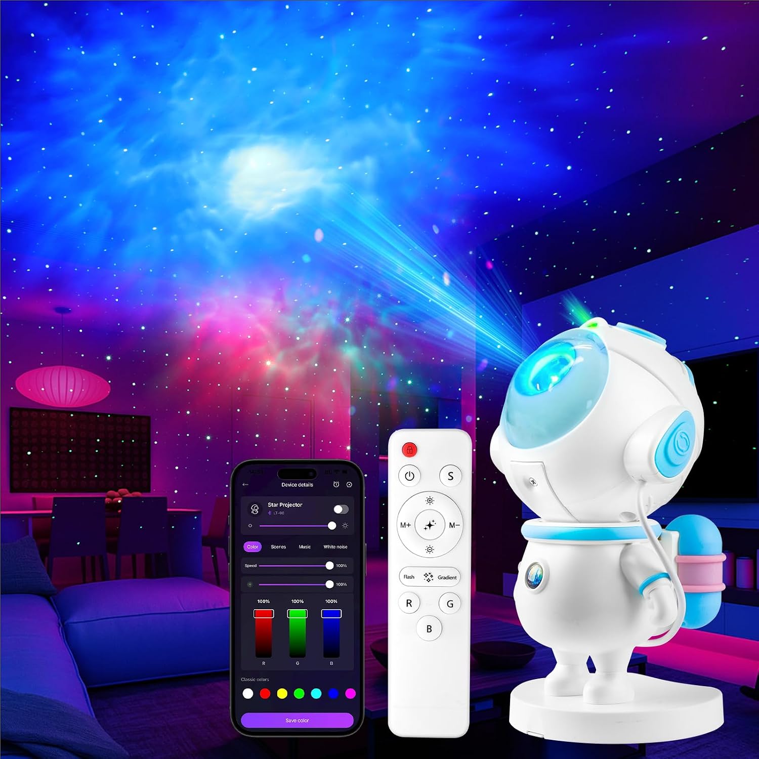Projektor-wecker Mit Nachtlicht, Digitalem Kinderwecker, Sternenhimmel-deckenprojektion, Schlummerfunktion, Temperaturanzeige, Kalenderanzeige, Tönen Und Lcd-bildschirm.