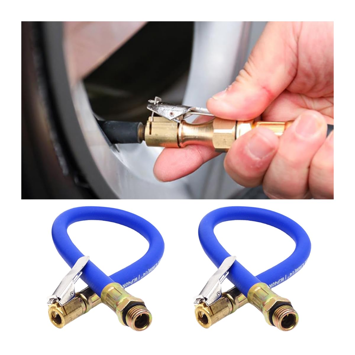 2er-pack Verlängerungsschläuche Für Autoreifenaufblasgeräte – 37 Cm Universal-radpumpenadapter – Blau