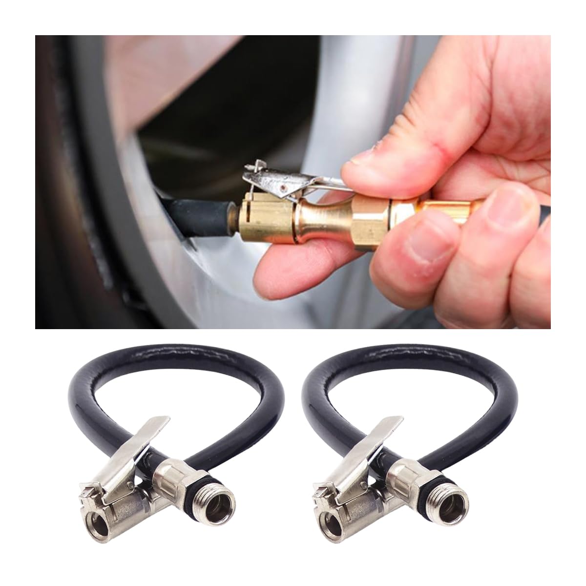 2er-pack Verlängerungsschläuche Für Autoreifenaufblasgeräte – 37 Cm Universal-radpumpenadapter – Schwarz
