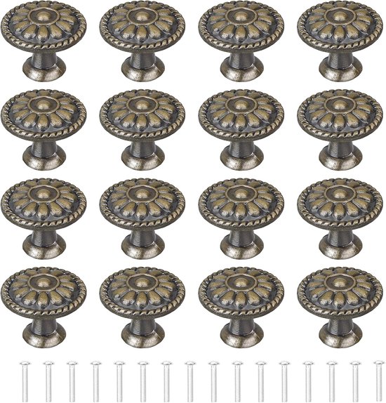 16 Runde Schubladengriffe Aus Antiker Bronze, 30 Mm, Vintage-schrankgriffe, Einlochige Schrankgriffe Aus Aluminiumprofil, Inklusive Schrauben