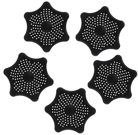 5-teiliger Sechseckiger Seesternfilter, Haarfänger, Antiverstopfungsdeckel Mit Sechs Saugnäpfen, Abflussfilter Für Küche/bad – Schwarz