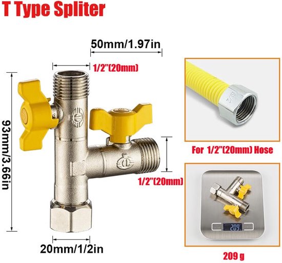 Zweiwege-gaskugelhahn, Unabhängiger Zweiwegeschalter, 1/2-zoll-wasserhahn-dreiwege-gaskugelhahn Aus Messing, Geeignet Für Heimische Küchen.
