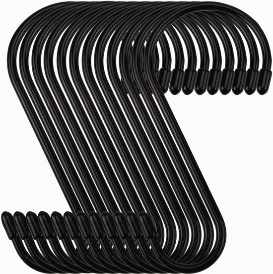 12 Robuste S-haken, Rostfreie, Rutschfeste Kleiderhaken Aus Metall, Zum Aufhängen Von Pflanzen, Kleidung, Töpfen, Tassen, Handtüchern Und Gartengeräten – Schwarz