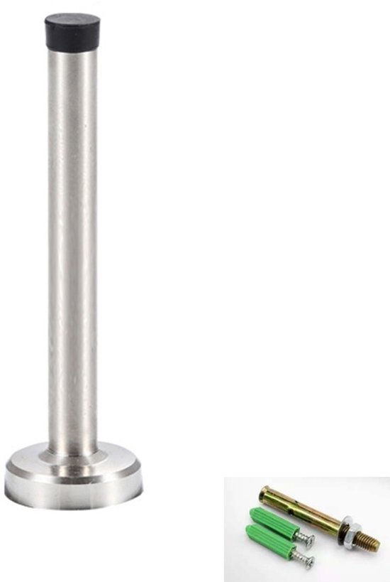 Verdickter, Langer Türstopper Aus Edelstahl Zur Wandmontage, Schalldämpfender Gummipuffer, 20 Cm Lang, Für Schlafzimmer/wohnzimmer/badezimmer/hotels – Silber