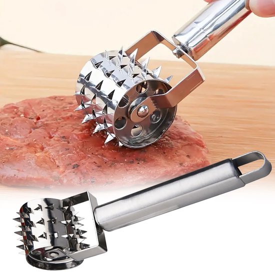 Fleischzartmacher Aus Edelstahl, Mit Nadelrad Zum Durchstechen Von Steaks, Rindfleisch, Hähnchen Und Schweinefleisch, Zum Aufhängen – Silber