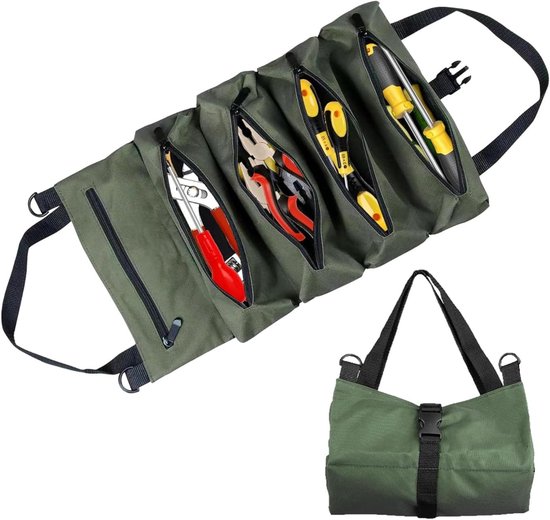 Werkzeugtasche Zum Aufrollen, Wasserdichtes Oxford-gewebe Mit Reißverschlusstasche, Für Mechaniker, Elektriker Und Reparaturfachleute, Grün