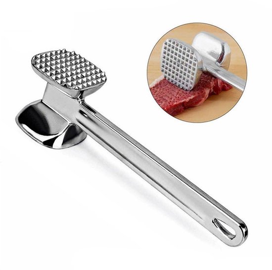 Fleischklopfer, Doppelseitiger Steak-eisbrecher Aus Aluminium Zum Aufhängen Zum Zartmachen Von Steaks, Rindfleisch Und Geflügel – Silber