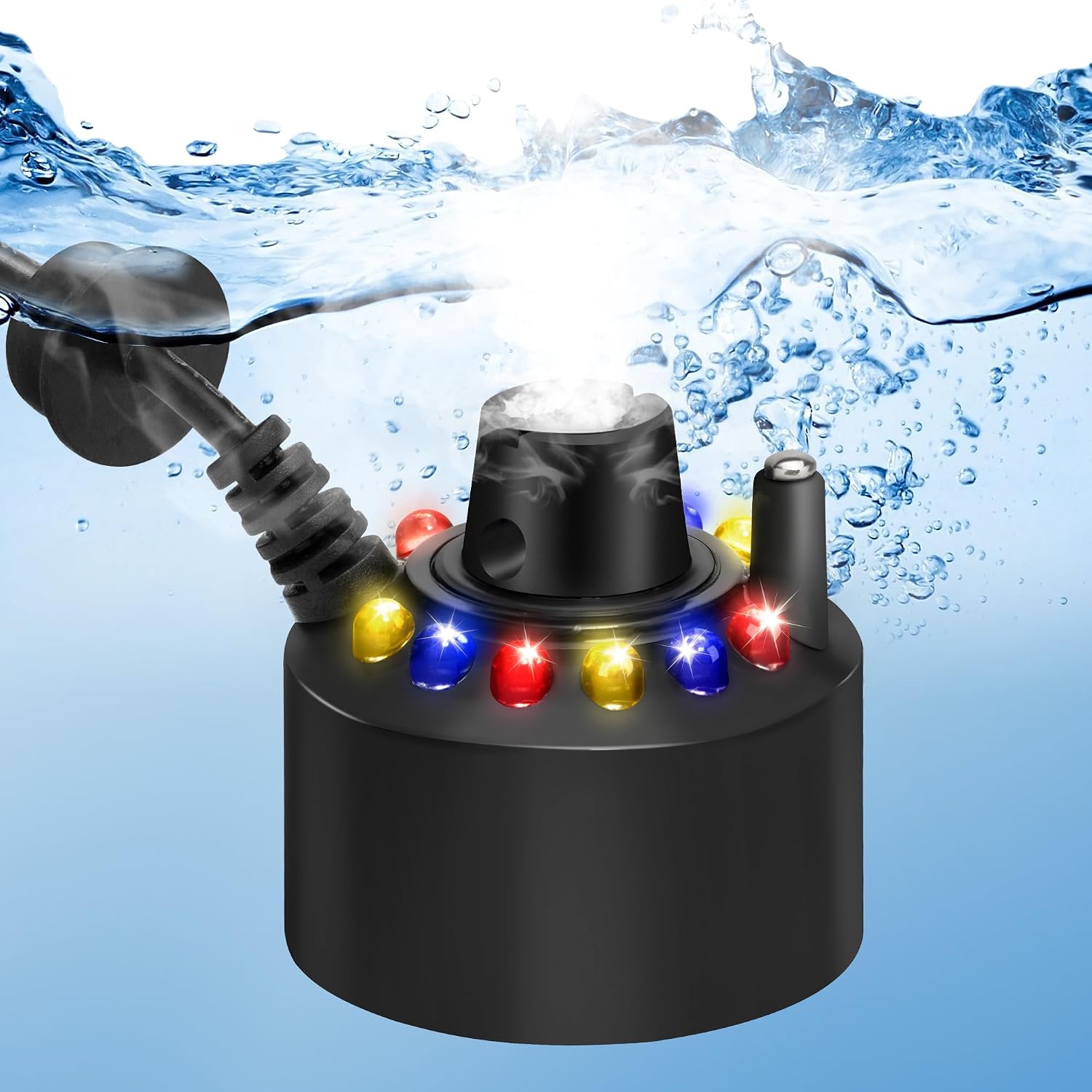 Mini-teichzerstäuber Mit 12 Leds, Spritzschutz Für Wasserspiele Im Innenbereich, Luftbefeuchter Und Ultraschallzerstäuber