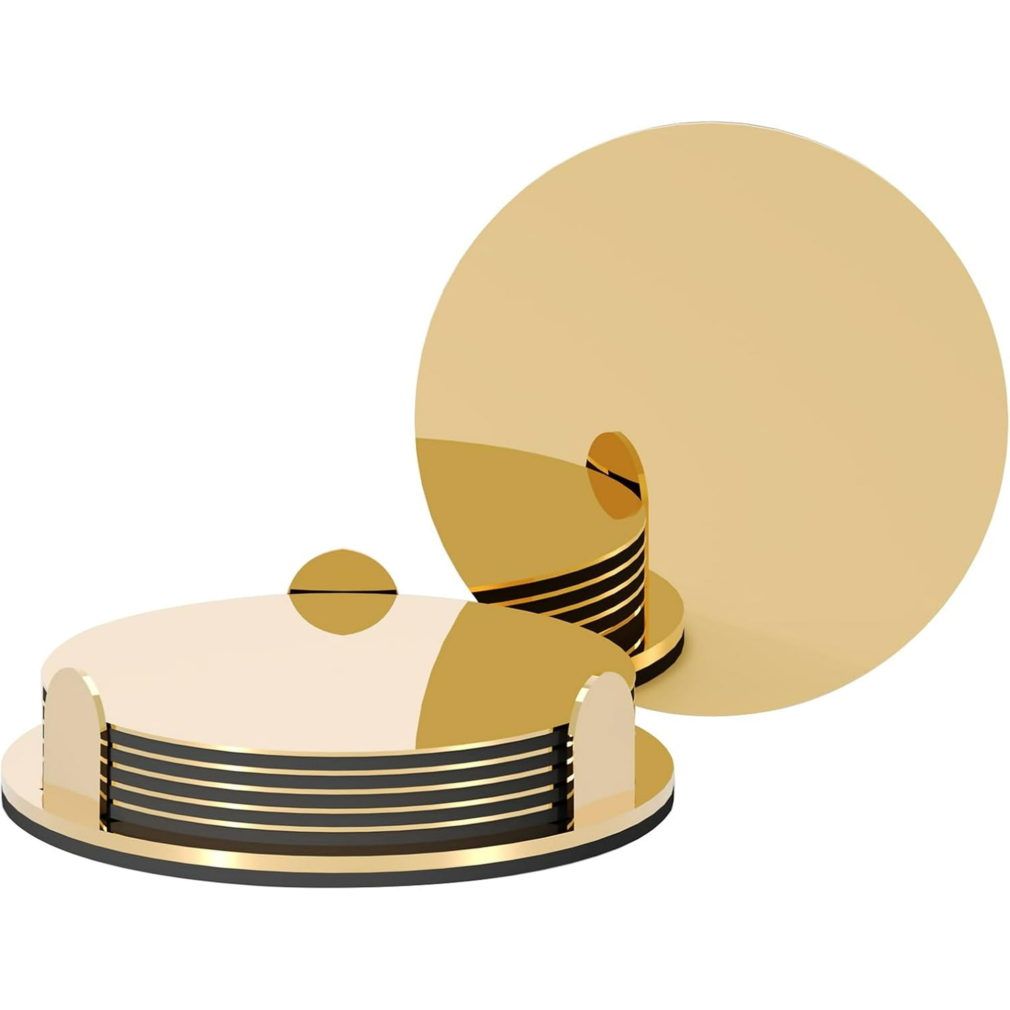 Goldene Edelstahl-untersetzer Mit Ständern, Modernes Set Verspiegelter Getränkeuntersetzer (6-teilig), Einzigartige Runde Untersetzer Mit Rutschfester Eva-unterseite.