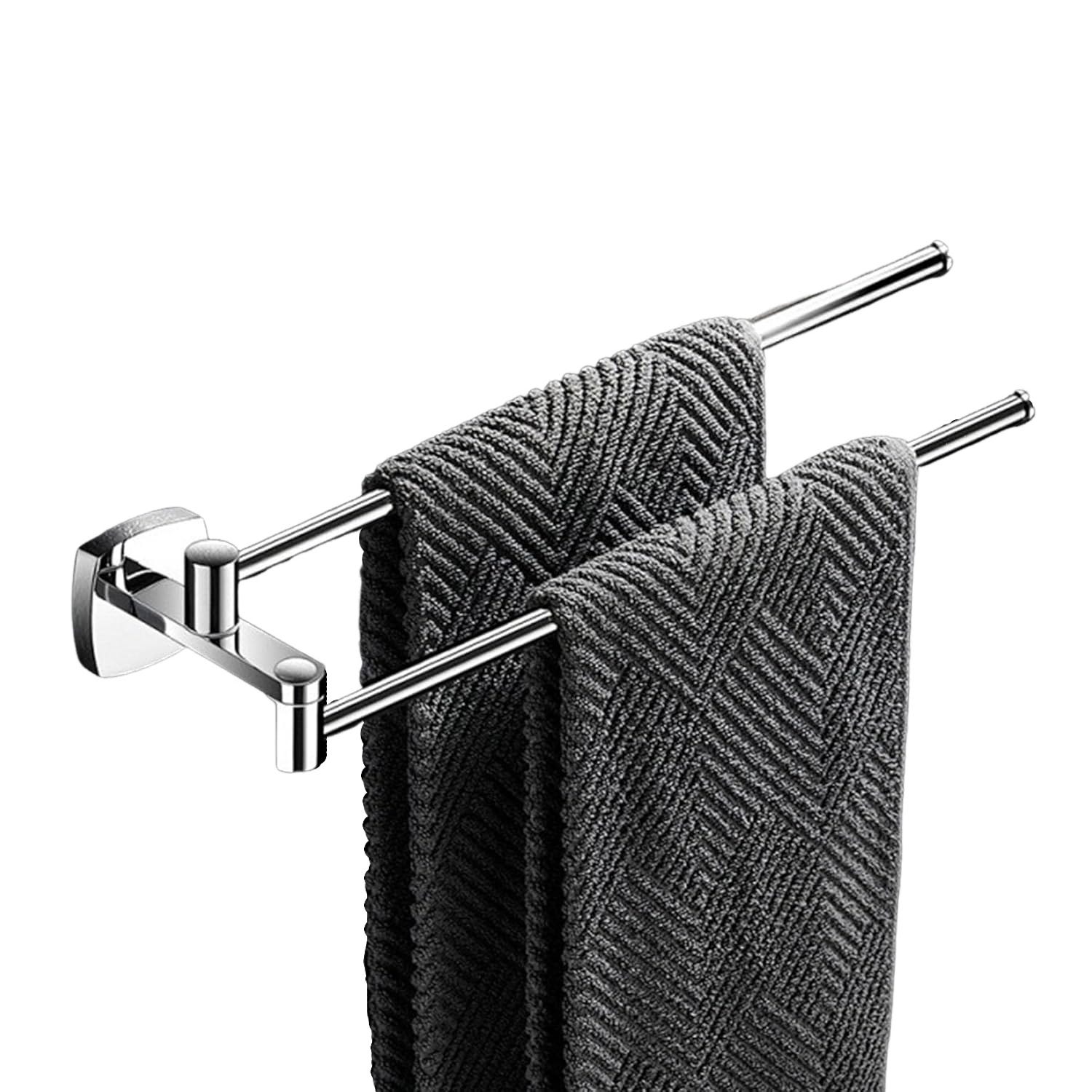 Drehbarer Handtuchhalter Fürs Badezimmer, Wandmontage, Doppelstangen-design, 34,3 Cm, Silber.