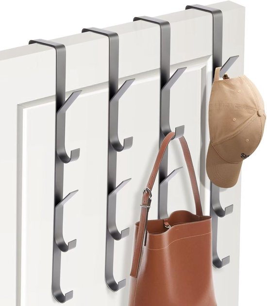 Türhaken, 4 Stück À 5 Haken, Gebürstete Oberfläche, Platzsparend, Grau