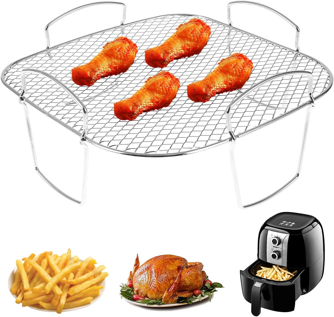 8-zoll-quadrat-airfryer-aufsatz – Edelstahl-dörrgerät Mit Toastablage – Spülmaschinenfest