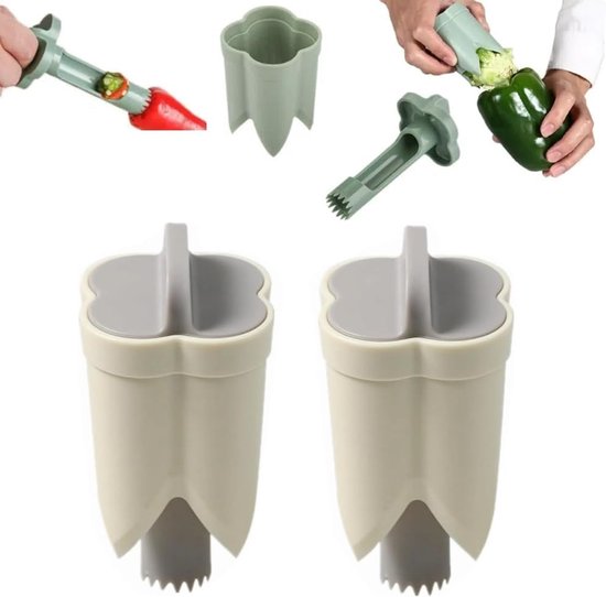 Zweiteiliges Set Zum Entkernen Von Chilischoten, 2-in-1-paprikaschneider, Entfernt Schnell Paprikakerne, Geeignet Für Küche, Haushalt Und Camping, Beige, Grün