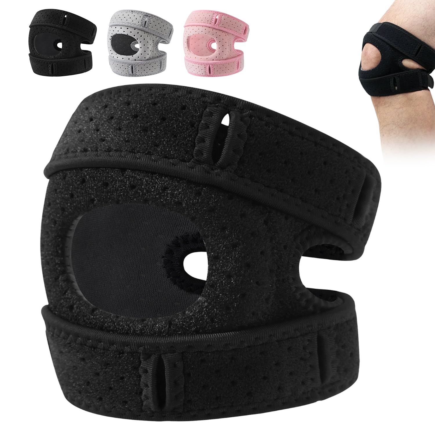 Kniebandagen Für Damen Und Herren, Patellapolster, Verstellbare Sehnenstützmanschetten Mit Seitlichen Stabilisatoren Und Gelpolstern Für Den Meniskus (schwarz, S/m)