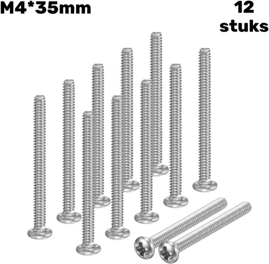 12 Stück, Linsenkopf-maschinenschrauben, Kreuzschlitzschrauben, Schrauben, Selbstschneidende Schrauben, M4, Schraubenschaft Aus Eisen, 35 Mm, Maschinenschrauben, Edelstahl 304