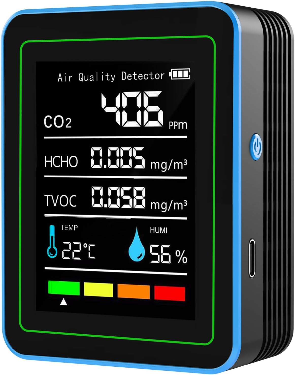 Innenraumluftqualitätsmonitor, 5-in-1 Tragbarer Intelligenter Luftqualitätstester Für Co2 Tvoc Hcho Temperatur Luft Für Zuhause, Autos, Pflanzen Und Haustiere Usw.