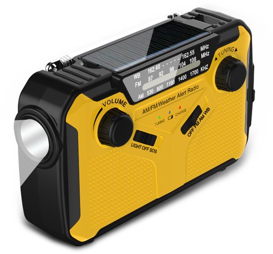 Notfallradio Mit Solarbetrieb Und Handkurbel, Wiederaufladbarer 3000-mah-am/fm-dynamo-empfänger Mit Sos-alarm Und Led-taschenlampe, Gelb
