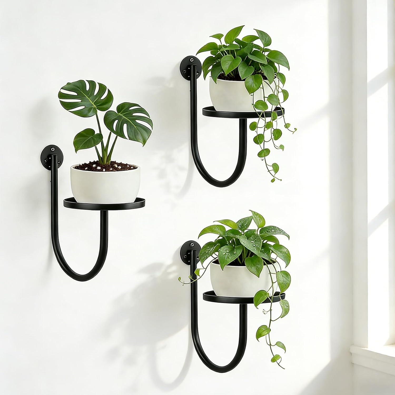 3-teiliges Wandpflanzgefäß-set Aus Metall – Wandmontierte Pflanzenhalter – Schwebende Dekoregale – Platzsparend – Schlafzimmer – Wohnzimmer – 3-teilig