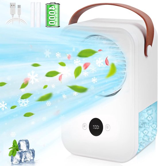 Aromatherapie-klimagerät Mit 4000 Mah Akku, 4-in-1-minikühler, Leiser Ventilator, Luftbefeuchter, 4 Geschwindigkeitsstufen