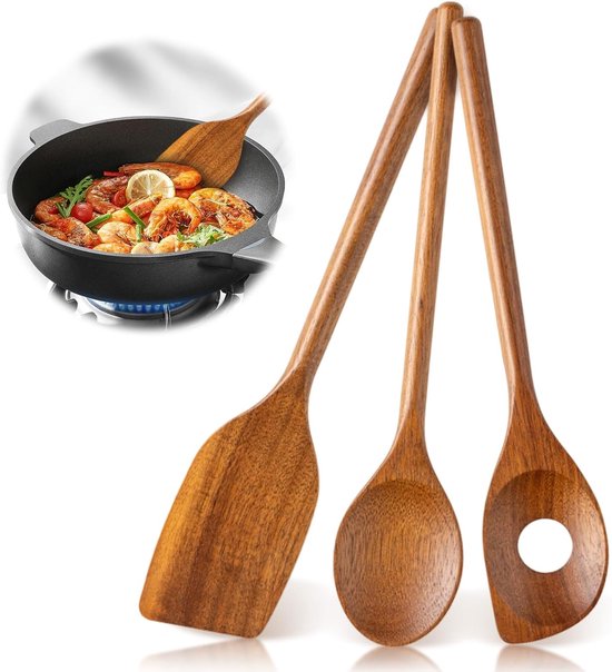 3 Kochlöffel Aus Holz, Nachhaltige, Antibakterielle Küchenutensilien, Geeignet Für Beschichtete Und Steinguttöpfe, Natürliche Holzlöffel, Vielseitig Einsetzbar