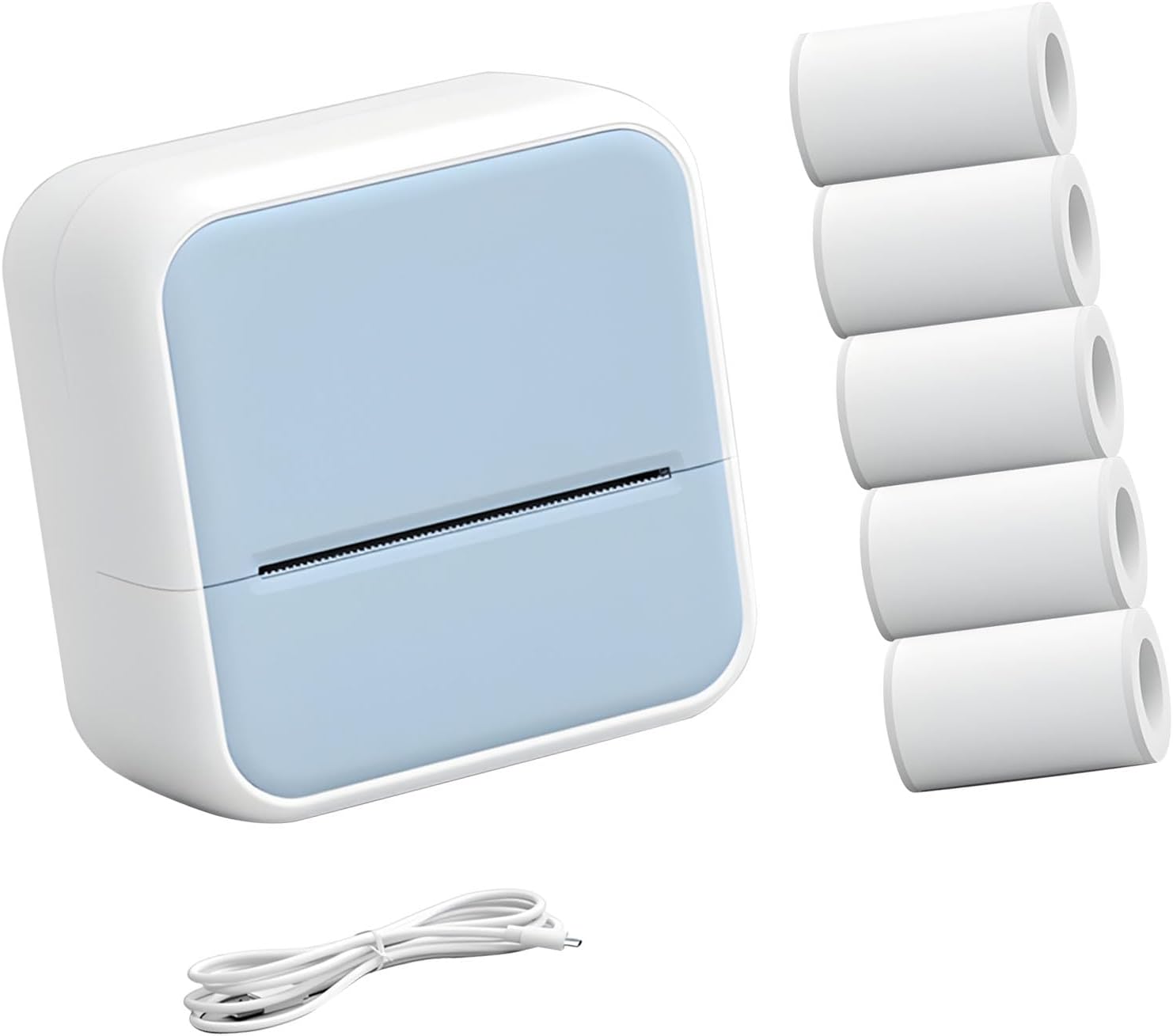 Mini-thermodrucker Für Etiketten, Tragbares Design, Mit Anschlussmöglichkeiten, Inklusive 5 Rollen Etikettenpapier, Druckt Klar Und Effizient - Blau.