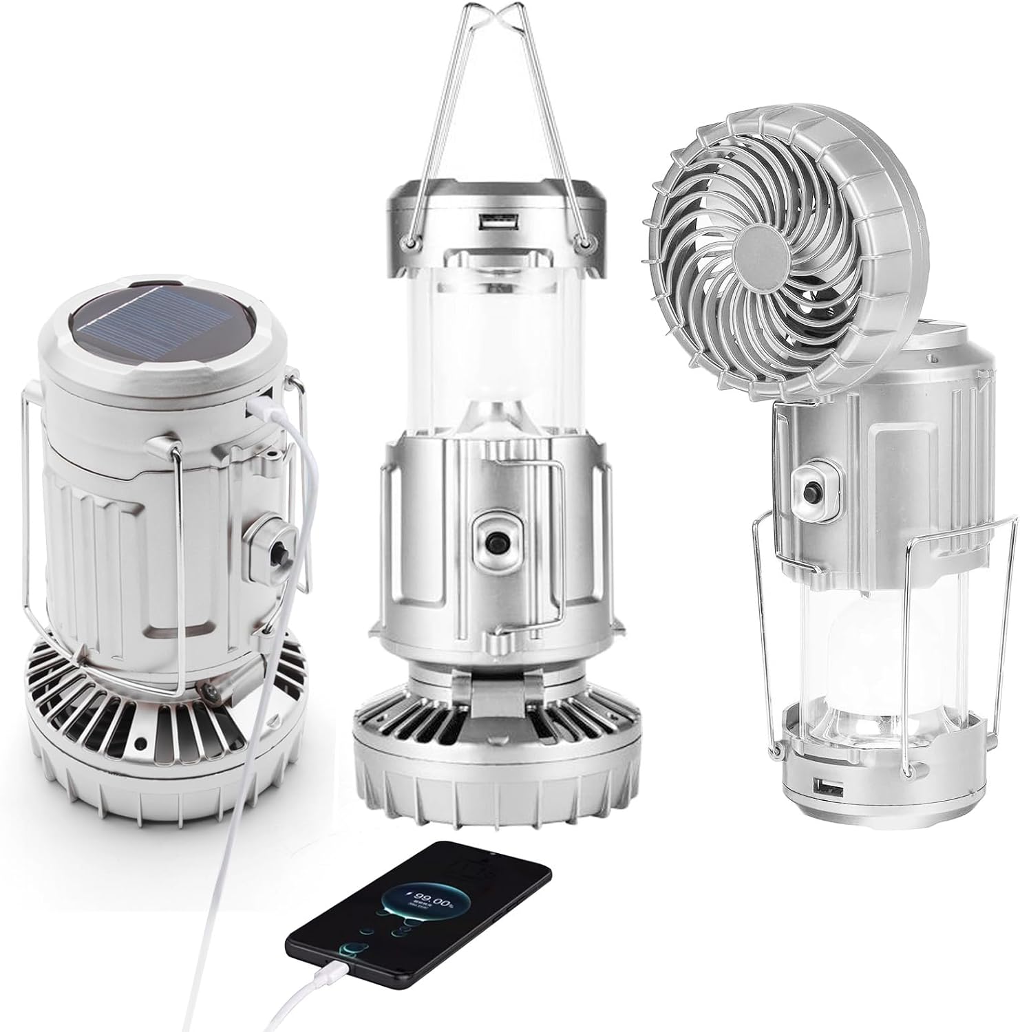 Wiederaufladbare Notleuchte (silber), Usb-aufladbar, Solar- Und Batteriebetrieben, Campinglampe Für Picknick, Grillen, Angeln, Reisen