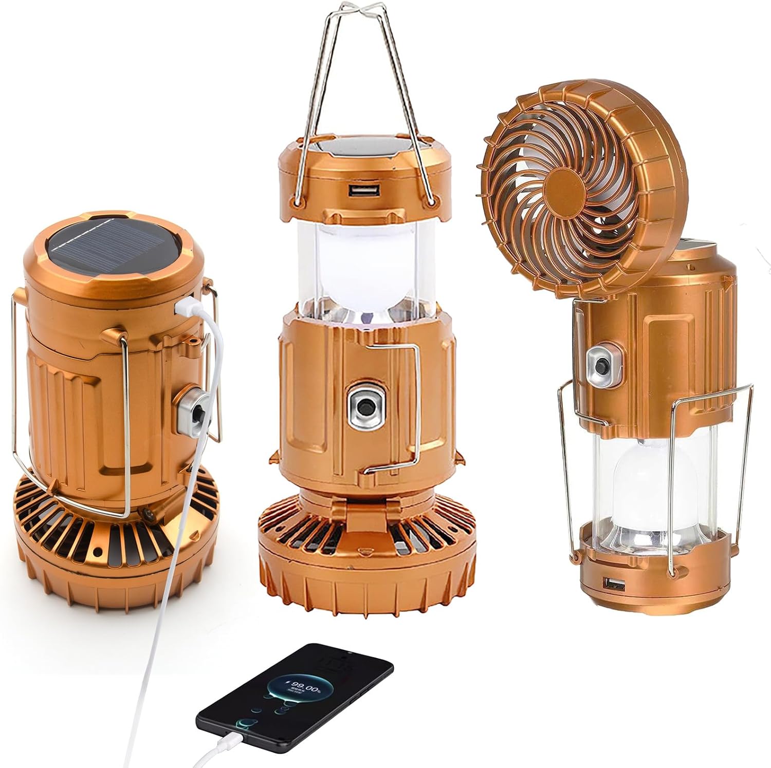 Reise-, Angel- Und Grilllampe, Usb-aufladbar, Campinglampe Für Picknicks, Campinglaterne Mit Ventilator, Solar- Und Batteriebetrieben