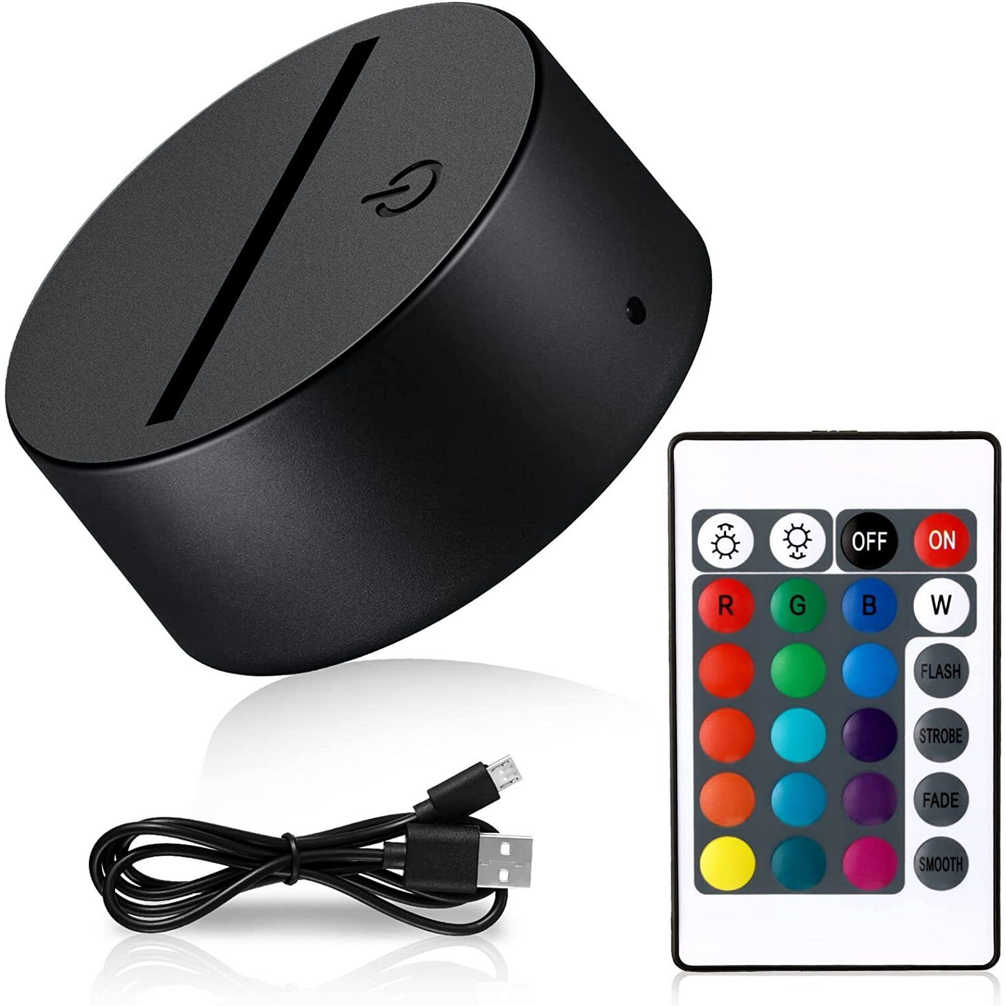 3d-nachtlicht-led-lampenfassung, 4 Modi Und 16 Einstellbare Farben, Inklusive Fernbedienung Und Usb-ladekabel (schwarz).