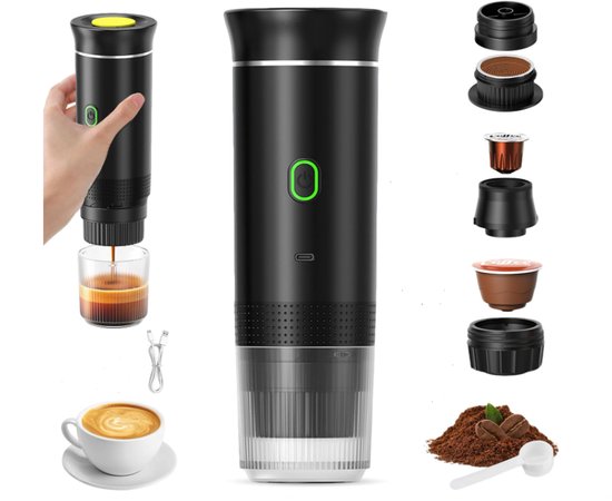Tragbare Reisekaffeemaschine, 3-in-1 Tragbare Kaffeemaschine Mit Schnellheizfunktion (12 V), Selbstaufheizzeit 4 Bis 6 Minuten, Büro, Zuhause/auto (schwarz)