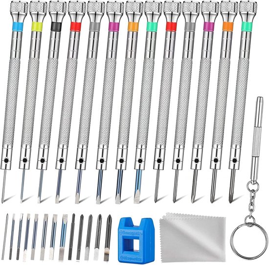 13-teiliges Präzisions-schraubendreher-reparaturset Für Uhrmacher Und Brillen Mit 13 Ersatzklingen (0,6–2,0 Mm)