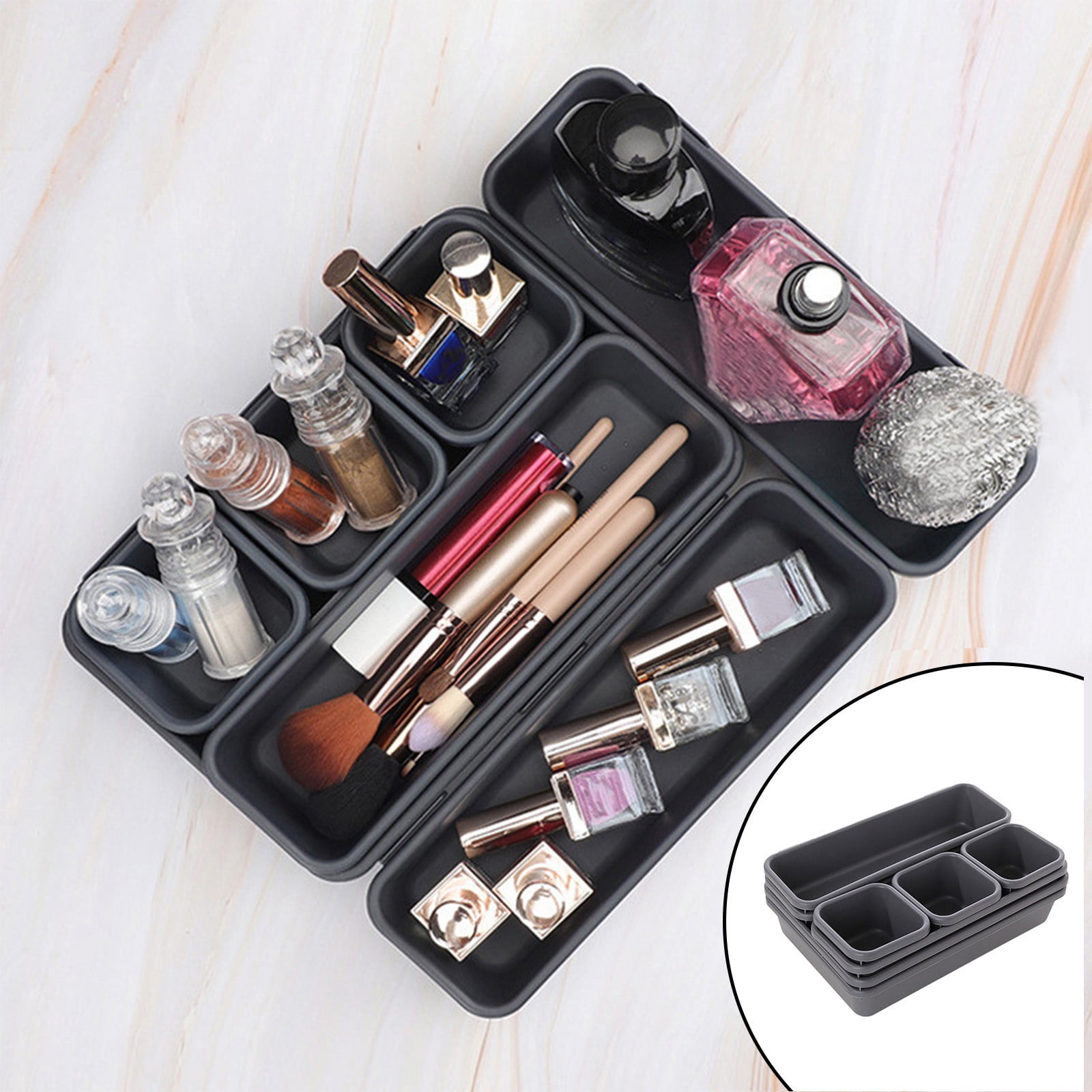 8-teiliges Schubladen-organizer-set Aufbewahrungsboxen In 3 Größen, Geeignet Für Küche, Bad, Büro Und Schlafzimmer Modulare Schubladeneinteiler Zum Selbstbauen – Grau