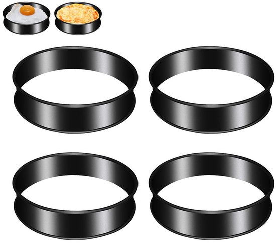 4-teiliges Set Englischer Muffin-ringe (10,5 Cm) – Doppellagige, Antihaftbeschichtete, Runde Backform Mit Gerolltem Rand – Schwarz