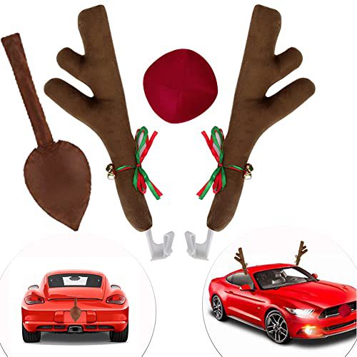 Plüsch-autogeweih Für Weihnachten – Autodekoration – Dunkelbraunes Autogeweih Mit Schwanz