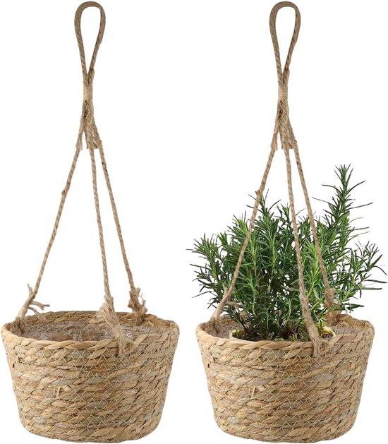 93. 20 Cm Handgewebter Hängepflanzenkorb Aus Seetang, Blumenständer Und Kronleuchter Im Bohème-stil.